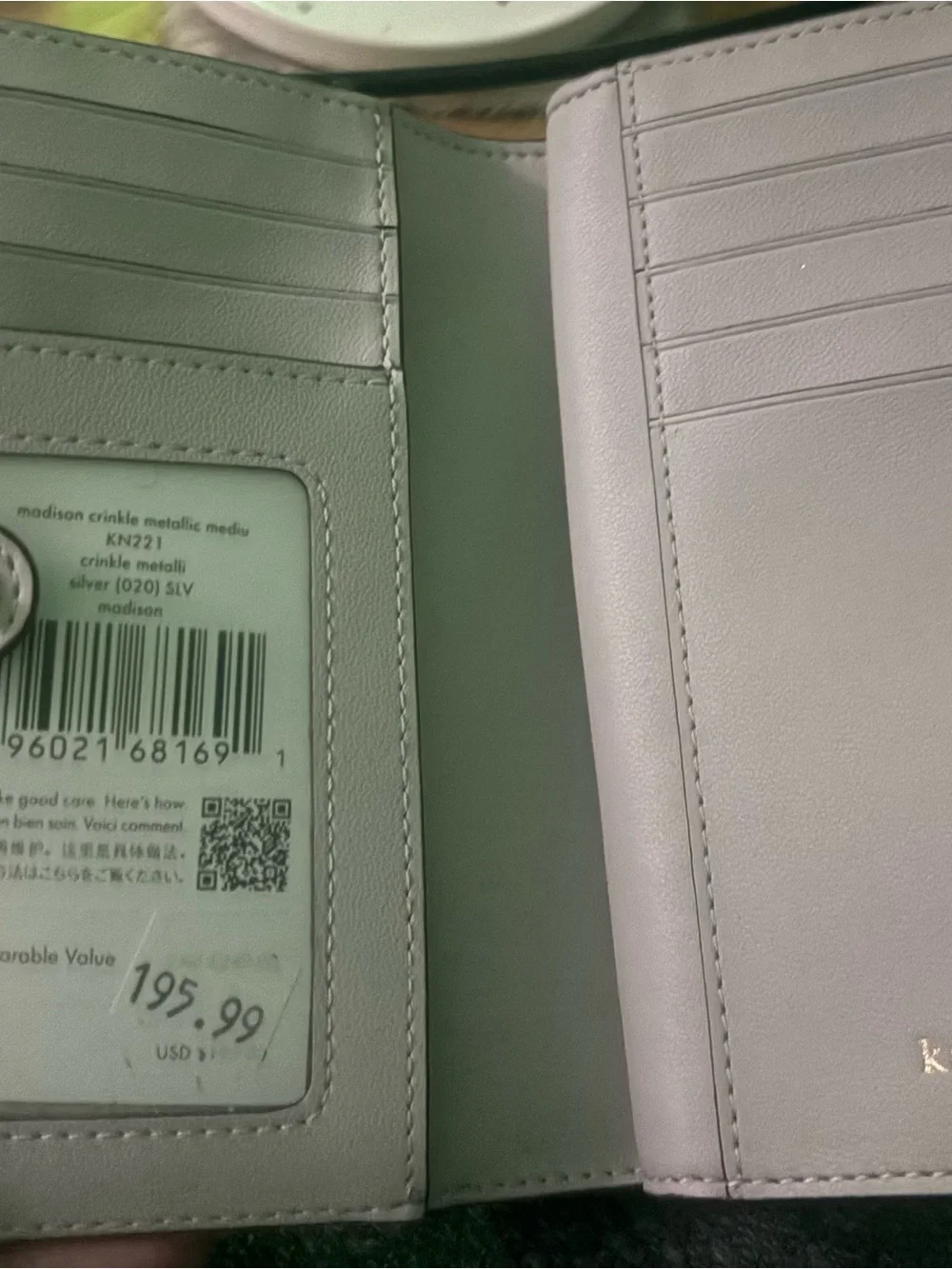kate spade Metallic Silver Compact Wallet with Gold Logo